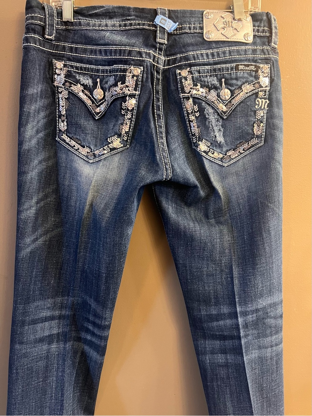 Miss Me Signature Boot Jeans Size 31 Dark Wash Embellished Pocket Y2K